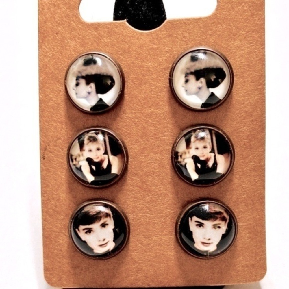 3 Pairs of 12mm Glass Audrey Hepburn Stud Earrings, NWT, Handmade, Unworn